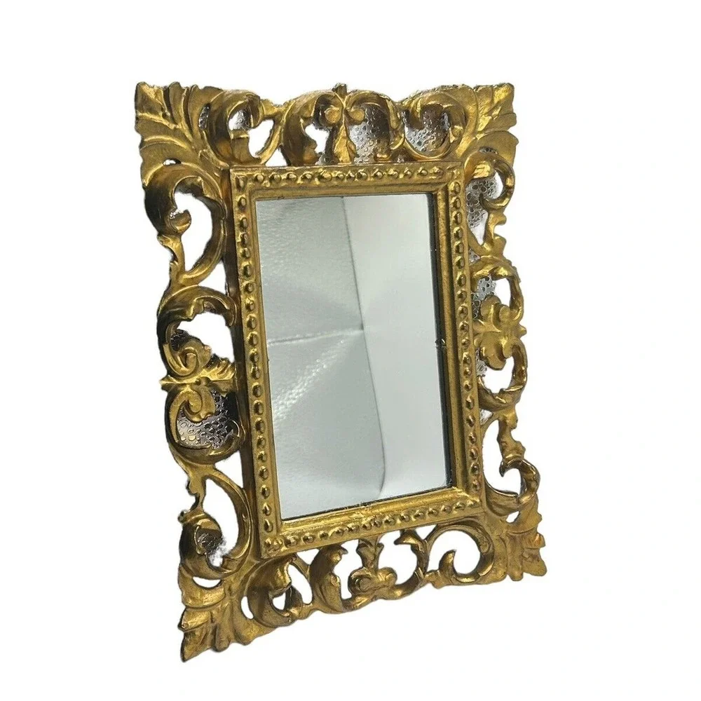 Vintage Euromarchi Gold Accent Mirror Hollywood Regency Made In Italy 8 1/2”x7”